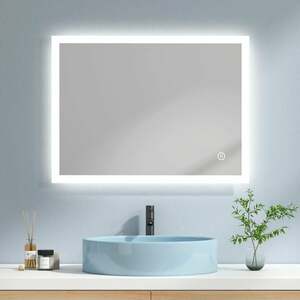 Emke - LED Badspiegel 80x60cm Badezimmerspiegel mit Kaltweißer Beleuchtung Touch-schalter und Beschlagfrei IP44 - 80x60cm | Kaltweißes Licht + Touch