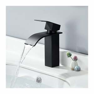 Wasserhahn Bad Schwarz Wasserfall Messing Waschtischarmatur für Badezimmer Mischbatterie Einhandmischer Waschbecken Armatur Schwarz