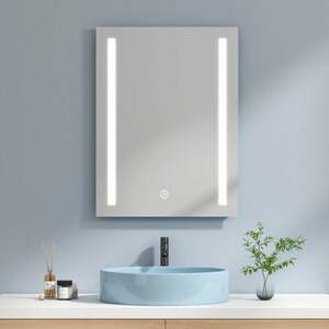 EMKE LED Badspiegel 80x60cm Badezimmerspiegel mit Kaltweißer Beleuchtung Touch-schalter und Beschlagfrei - 80x60cm | Kaltweißes Licht + Touch +