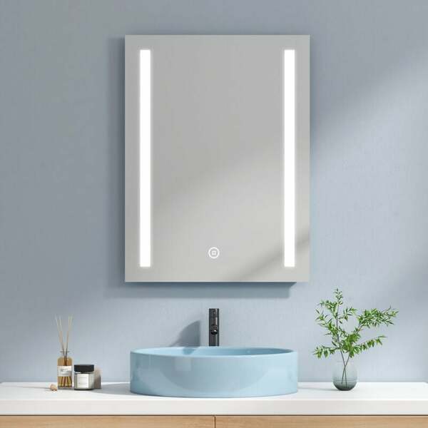 Bild 1 von EMKE LED Badspiegel 80x60cm Badezimmerspiegel mit Kaltweißer Beleuchtung Touch-schalter und Beschlagfrei - 80x60cm | Kaltweißes Licht + Touch +