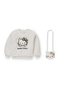 C&A Hello Kitty-Set-Teddy-Sweatshirt und Fleece-Tasche, Weiß, Größe: 92