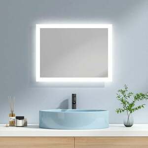 Emke - LED Badspiegel 45x60cm Badezimmerspiegel mit Warmweiße und Kaltweiße Beleuchtung Beschlagfrei und Taste - 45x60cm | Kaltweißes/Warmweiß Licht