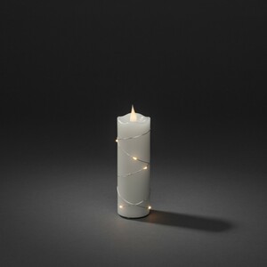 Konstsmide LED Echtwachskerze weiß, mit 3D Flamme 15,2 cm mit silberfarbenem Draht umwickelt