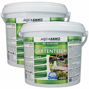 AQUASAN BIO-ALGOLESS Lebendiger Gartenteich PLUS (Fördert die Wasserqualität, reduziert Schadstoffe und Fadenalgen, Schwimmteiche, Teiche,