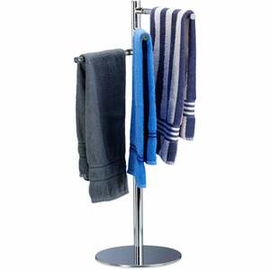 Handtuchhalter freistehend, Handtuchständer mit 3 schwenkbaren Armen, Edelstahl, HxBxT: 90x52x30,5cm, silber