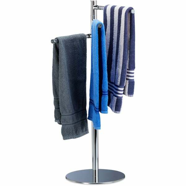 Bild 1 von Handtuchhalter freistehend, Handtuchständer mit 3 schwenkbaren Armen, Edelstahl, HxBxT: 90x52x30,5cm, silber