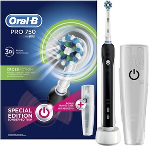 Oral-B PRO 750 CrossAction + Etui Elektrische Zahnbürste schwarz