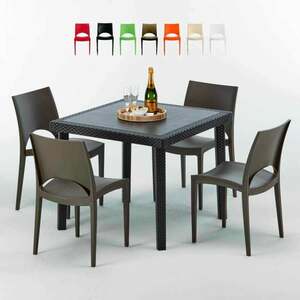 Grand Soleil - Schwarz Quadratisch Tisch und 4 Stühle Farbiges Polypropylen-Außenmastenset Paris Passion | Braun