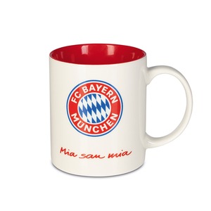FCB Kaffeebecher Mia san Mia 350ml weiß/rot mit Logo