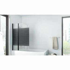 Marwell - Badewannenfaltwand Black Lines 100 x 140 cm – matt schwarz - 2-teilig faltbar - Badewannenaufsatz – Duschtrennwand – Duschabtrennung für