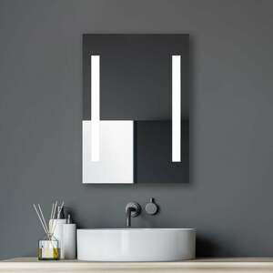 Horizon Badspiegel 50 x 70 cm - Badezimmerspiegel mit LED Beleuchtung in neutralweiß – Spiegel mit An-Aus Taster am Rahmen - Talos