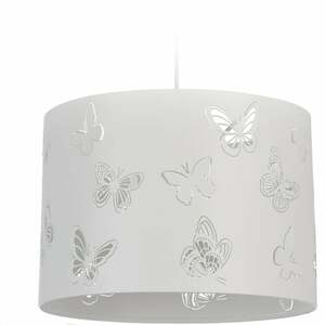 Hängelampe weiß, runde Pendellampe mit Schmetterlingsmotiv, 1-flammig, Metall, E27-Fassung, D: 35,5 cm, white