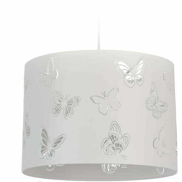 Bild 1 von Hängelampe weiß, runde Pendellampe mit Schmetterlingsmotiv, 1-flammig, Metall, E27-Fassung, D: 35,5 cm, white