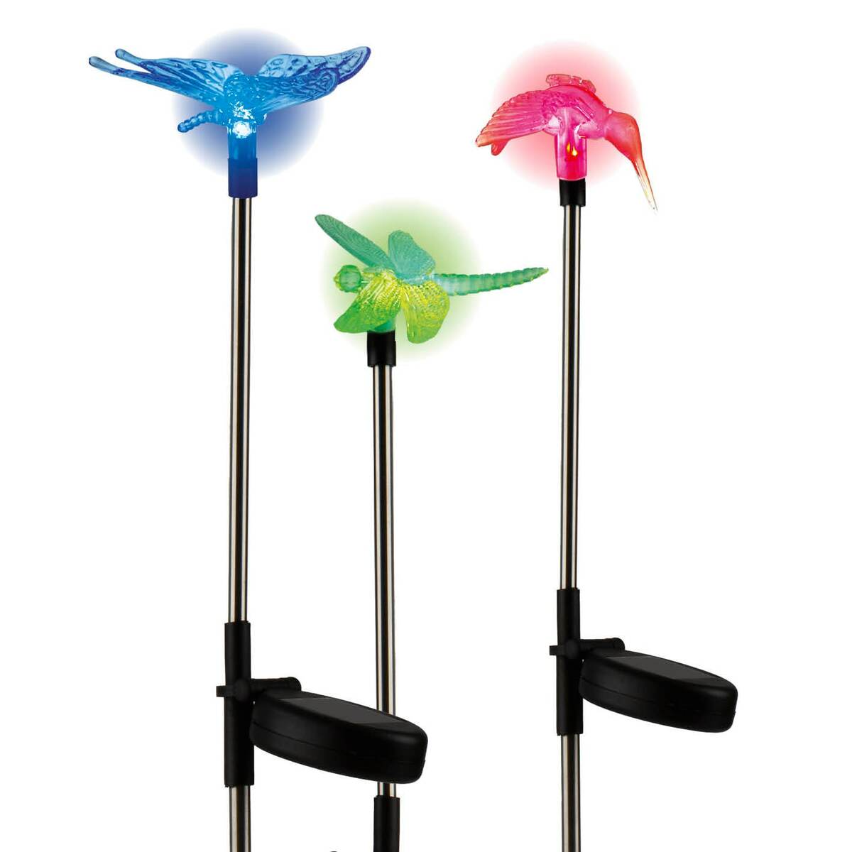 Bild 1 von MAXXMEE Solar-Stableuchten LED 3er-Set Schmetterling, Kolibri und Libelle 1,2V silber/schwarz