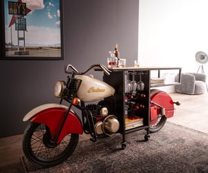Bar Motorrad 220x100 cm Mangoholz und Metall Rot