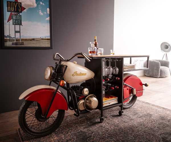 Bild 1 von Bar Motorrad 220x100 cm Mangoholz und Metall Rot