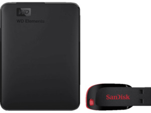 WD Elements™ Portable 1TB HDD 2.5 Zoll + SanDisk Cruzer Blade 32 GB Festplatte, 1 TB HDD, 2,5 Zoll, extern, Schwarz