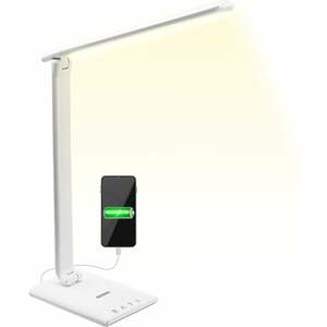 Monzana - LED Schreibtischlampe 3 Lichtfarben 5 Helligkeitsstufen Touch USB Ladeanschluss Dimmbar Tischlampe Bürolampe Nachttischlampe Leselampe weiß