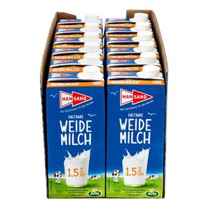 Hansano haltbare Weidemilch 1,5% 1 Liter, 12er Pack