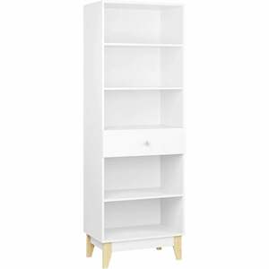 Homfa 189cm Bücherregal Bücherschrank mit Schublade Hochschrank Standregal mit Holzbeinen Raumteiler für Wohnzimmer Büro Küche weiß