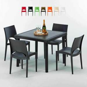 Grand Soleil - Schwarz Quadratisch Tisch und 4 Stühle Farbiges Polypropylen-Außenmastenset Paris Passion | Schwarz