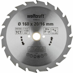 Wolfcraft Kreissägeblatt Serie grün - schnelle, feine Schnitte Ø 160 mm, Bohrung Ø 20 mm