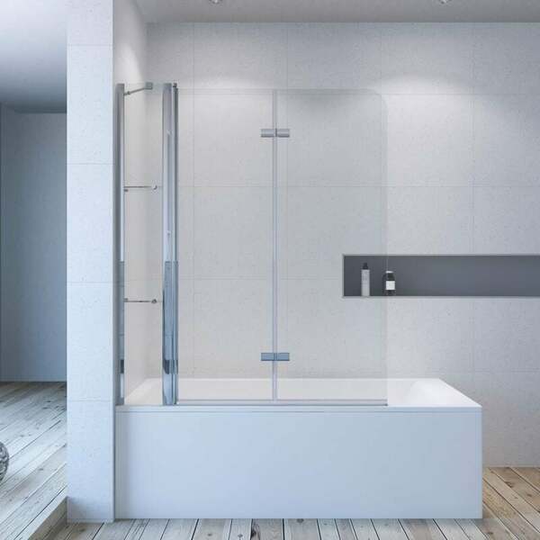 Bild 1 von Aquabatos - Duschabtrennung Duschtrennwand für Badewanne 130 x 140 cm Faltbar Badewannenfaltwand Duschwand Glas Badewannenabtrennung