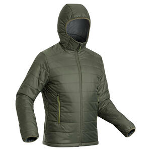 Wattierte Jacke Bergtrekking MT100 Kapuze Komfort bis - 5 °C Herren khaki