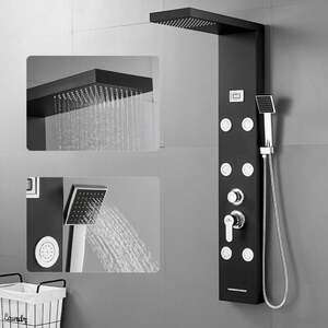 Auralum - Schwarz Duschpaneel Duscharmaturen Set mit 7 Düsen mit Wassertemperatur Dispaly Duschsystem Edelstahl SUS304 duschpaneel mit massage