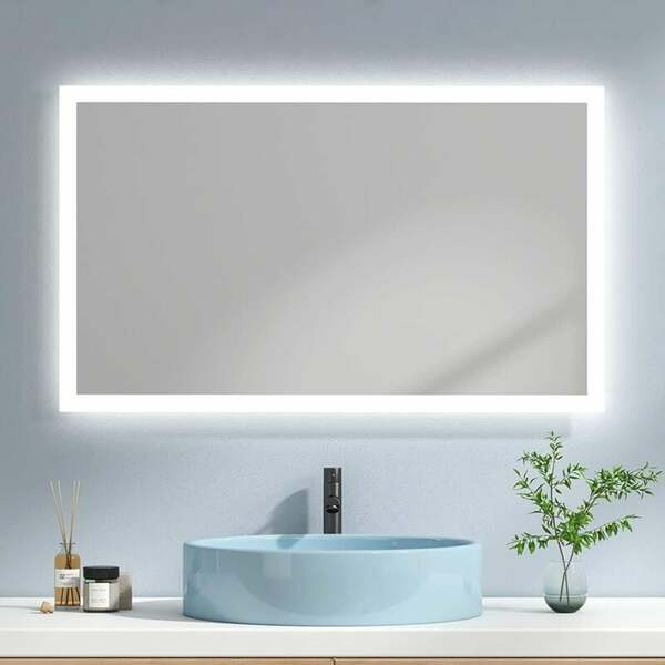 Bild 1 von Emke - LED Badspiegel 100x60cm Badezimmerspiegel mit Warmweißer Beleuchtung IP44 - 100x60cm | Warmweißes Licht + Wandschalter