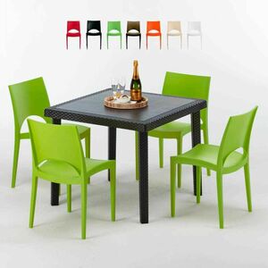 Grand Soleil - Schwarz Quadratisch Tisch und 4 Stühle Farbiges Polypropylen-Außenmastenset Paris Passion | Grün