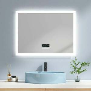 LED Badspiegel 80x60cm Badezimmerspiegel mit Kaltweißer Beleuchtung Touch-schalter Beschlagfrei und Bluetooth - 80x60cm | Kaltweißes Licht + Touch +