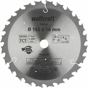 Wolfcraft Kreissägeblatt Ø 165 mm, Bohrung Ø 16 mm