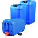 Bild 1 von Plasteo - 3x 25 Liter Getränke- Wasserkanister mit 1 Hahn und 3 Schraubdeckel (DIN 61) | Lebensmittelecht | BPA Frei | Tragbar | Indoor und Outdoor |