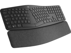 LOGITECH ERGO K860, kabellose ergonomische Tastatur, Handballenauflage, natürliches Tippen, Bluetooth & USB, Graphite