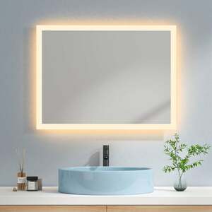 LED Badspiegel 80x60cm Badezimmerspiegel mit Warmweißer Beleuchtung IP44 - 80x60cm | Warmweißes Licht + Wandschalter - Emke