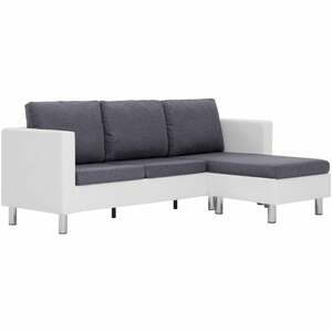 3-Sitzer-Sofa mit Kissen Kunstleder Weiß Dunkelgrau