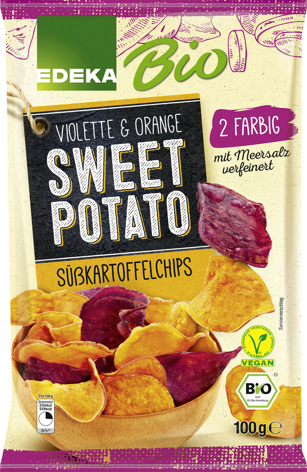 Bild 1 von EDEKA Bio Violette & Orange Sweet Potato Süsskartoffelchips 100G