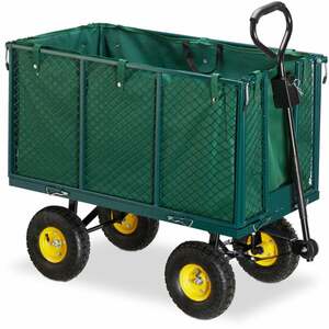 Relaxdays - Gartenwagen, großer Bollerwagen mit klappabren Seitenteilen, herausnehmbare Plane mit Griffen, bis 500kg, grün