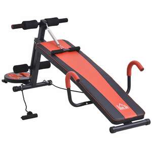 HOMCOM Sit-Up-Bank verstellbar rot, schwarz 166 x 53 x 52-60 cm (LxBxH)   Bauchtrainer Trainingsbank Heimtrainer Fitnessgerät