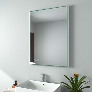 Badspiegel mit Beleuchtung, Beschlagfrei Lichtspiegel Wandspiegel 80x60 cm mit Touch, Kaltweiß (Modell N) - Emke