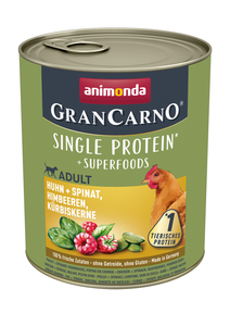 GranCarno Superfoods 6x800g Huhn + Spinat, Himbeeren, Kürbiskerne