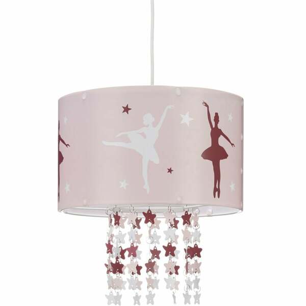 Bild 1 von Hängelampe für Mädchen, Kinderlampe m. Ballerina Motiv, Pendelleuchte m. Stern-Mobile f. Kinderzimmer, rosa