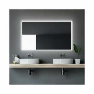 Moon Badspiegel 120 x 70 cm - Badezimmerspiegel mit LED Beleuchtung in neutralweiß - umlaufenden Raumlicht - An-Aus Taster am Rahmen - Talos