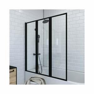 Marwell - Badewannenfaltwand Triple Black 125 x 143 cm - schwarz - 1-teilig - Badewannenaufsatz - Duschtrennwand - Duschabtrennung für Badewannen