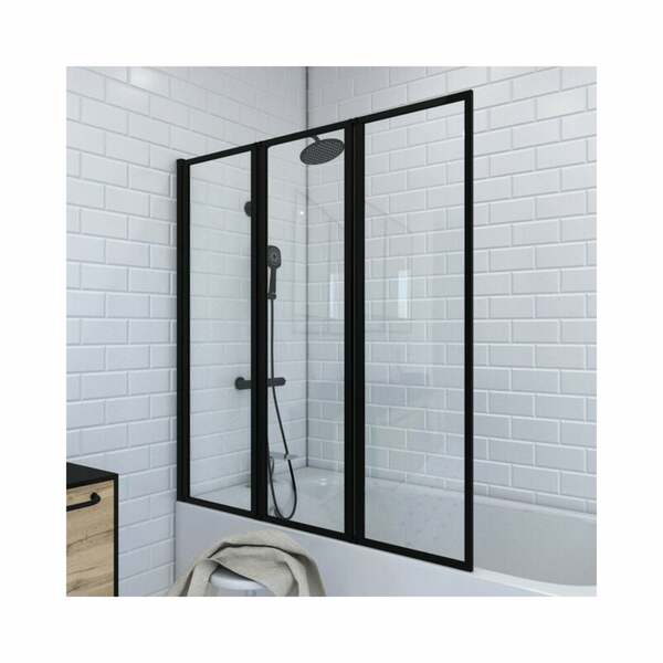 Bild 1 von Marwell - Badewannenfaltwand Triple Black 125 x 143 cm - schwarz - 1-teilig - Badewannenaufsatz - Duschtrennwand - Duschabtrennung für Badewannen