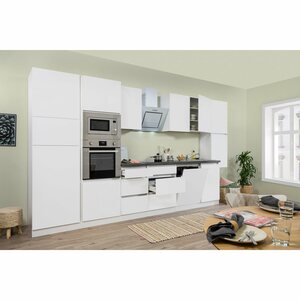 Respekta Premium Küchenzeile/Küchenblock Grifflos 395 cm Weiß Matt-Weiß