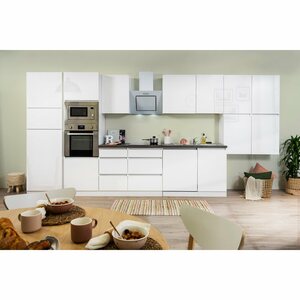 Respekta Premium Küchenzeile/Küchenblock Grifflos 445 cm Weiß Hochglanz-Weiß