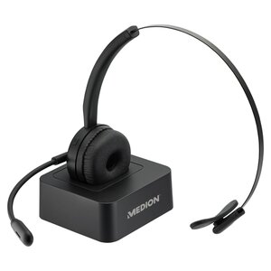 MEDION LIFE® E83279 Bluetooth® Mono Headset, flexibles Mikrofon, integrierter Akku mit langer Laufzeit, Ladestation, individuell einstellbarer Bügel, weiche Ohrpolster, Plug & Play