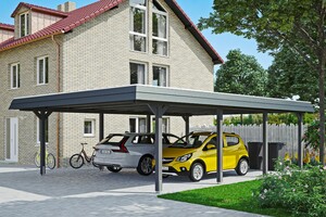 SKAN HOLZ Carport Wendland 630 x 879 cm mit Aluminiumdach, schwarze Blende, schiefergrau